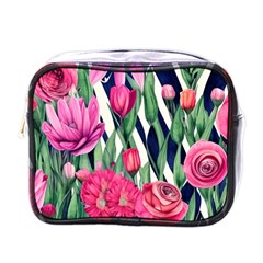 Classy Botanicals – Watercolor Flowers Botanical Mini Toiletries Bag (one Side) by GardenOfOphir