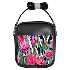 Classy Botanicals – Watercolor Flowers Botanical Girls Sling Bag by GardenOfOphir