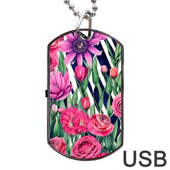 Classy Botanicals – Watercolor Flowers Botanical Dog Tag Usb Flash (one Side) by GardenOfOphir