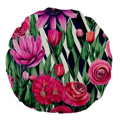 Classy Botanicals – Watercolor Flowers Botanical Large 18  Premium Round Cushions by GardenOfOphir