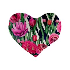 Classy Botanicals – Watercolor Flowers Botanical Standard 16  Premium Flano Heart Shape Cushions by GardenOfOphir