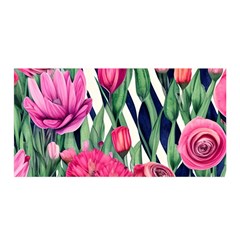 Classy Botanicals – Watercolor Flowers Botanical Satin Wrap 35  X 70  by GardenOfOphir