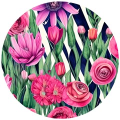 Classy Botanicals – Watercolor Flowers Botanical Wooden Puzzle Round by GardenOfOphir