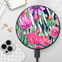 Classy Botanicals – Watercolor Flowers Botanical Wireless Fast Charger(black)