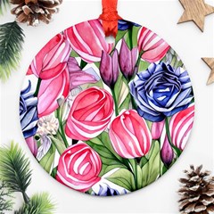 Charming Foliage – Watercolor Flowers Botanical Ornament (round) by GardenOfOphir