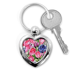 Charming Foliage – Watercolor Flowers Botanical Key Chain (heart) by GardenOfOphir