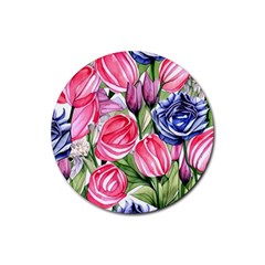 Charming Foliage – Watercolor Flowers Botanical Rubber Round Coaster (4 Pack) by GardenOfOphir