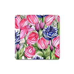 Charming Foliage – Watercolor Flowers Botanical Square Magnet by GardenOfOphir