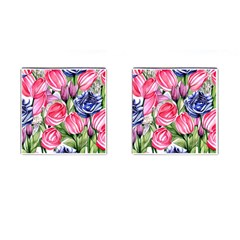 Charming Foliage – Watercolor Flowers Botanical Cufflinks (square) by GardenOfOphir