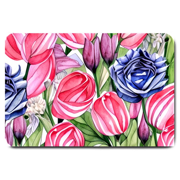 Charming Foliage – Watercolor Flowers Botanical Large Doormat