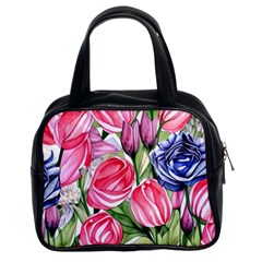 Charming Foliage – Watercolor Flowers Botanical Classic Handbag (two Sides) by GardenOfOphir