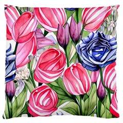 Charming Foliage – Watercolor Flowers Botanical Large Cushion Case (one Side) by GardenOfOphir