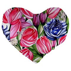 Charming Foliage – Watercolor Flowers Botanical Large 19  Premium Heart Shape Cushions by GardenOfOphir