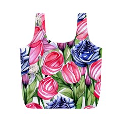 Charming Foliage – Watercolor Flowers Botanical Full Print Recycle Bag (m) by GardenOfOphir