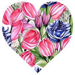 Charming Foliage – Watercolor Flowers Botanical Wooden Puzzle Heart by GardenOfOphir