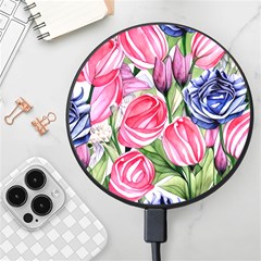 Charming Foliage – Watercolor Flowers Botanical Wireless Fast Charger(black) by GardenOfOphir