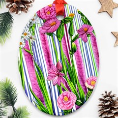 Cherished Blooms – Watercolor Flowers Botanical Ornament (oval) by GardenOfOphir