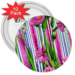 Cherished Blooms – Watercolor Flowers Botanical 3  Buttons (10 Pack)  by GardenOfOphir