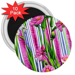 Cherished Blooms – Watercolor Flowers Botanical 3  Magnets (10 Pack)  by GardenOfOphir