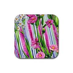 Cherished Blooms – Watercolor Flowers Botanical Rubber Coaster (square) by GardenOfOphir