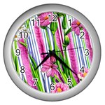 Cherished Blooms – Watercolor Flowers Botanical Wall Clock (Silver) Front