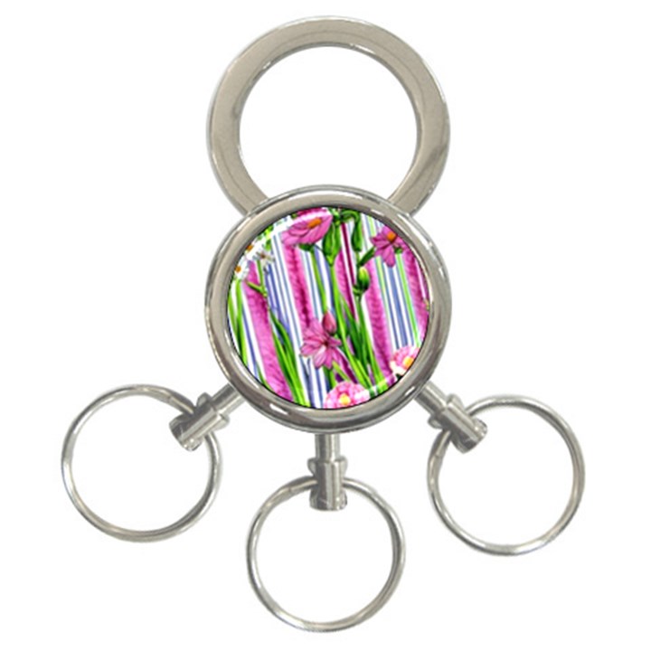 Cherished Blooms – Watercolor Flowers Botanical 3-Ring Key Chain