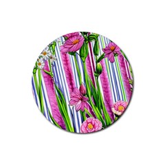 Cherished Blooms – Watercolor Flowers Botanical Rubber Coaster (round) by GardenOfOphir