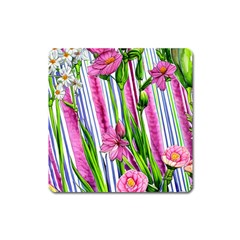 Cherished Blooms – Watercolor Flowers Botanical Square Magnet by GardenOfOphir