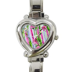 Cherished Blooms – Watercolor Flowers Botanical Heart Italian Charm Watch by GardenOfOphir