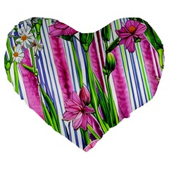 Cherished Blooms – Watercolor Flowers Botanical Large 19  Premium Heart Shape Cushions by GardenOfOphir