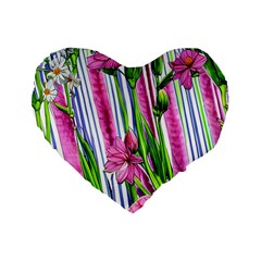 Cherished Blooms – Watercolor Flowers Botanical Standard 16  Premium Flano Heart Shape Cushions by GardenOfOphir