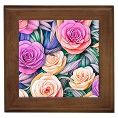 County Charm – Watercolor Flowers Botanical Framed Tile by GardenOfOphir