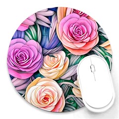 County Charm – Watercolor Flowers Botanical Round Mousepad by GardenOfOphir