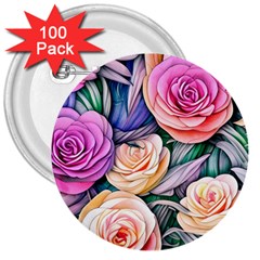 County Charm – Watercolor Flowers Botanical 3  Buttons (100 Pack)  by GardenOfOphir