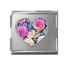 County Charm – Watercolor Flowers Botanical Mega Link Heart Italian Charm (18mm) by GardenOfOphir