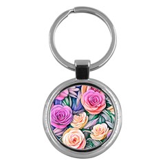 County Charm – Watercolor Flowers Botanical Key Chain (round)