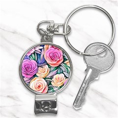 County Charm – Watercolor Flowers Botanical Nail Clippers Key Chain by GardenOfOphir