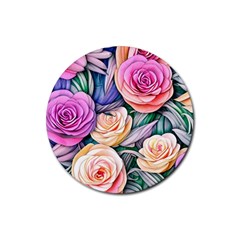 County Charm – Watercolor Flowers Botanical Rubber Coaster (round) by GardenOfOphir