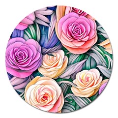 County Charm – Watercolor Flowers Botanical Magnet 5  (round) by GardenOfOphir