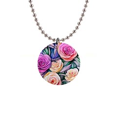 County Charm – Watercolor Flowers Botanical 1  Button Necklace by GardenOfOphir