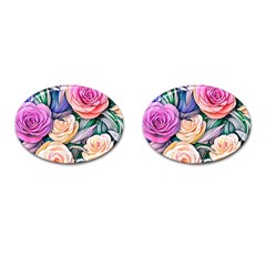 County Charm – Watercolor Flowers Botanical Cufflinks (oval) by GardenOfOphir