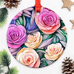 County Charm – Watercolor Flowers Botanical Round Ornament (two Sides) by GardenOfOphir