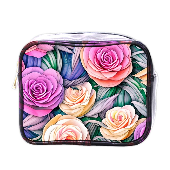 County Charm – Watercolor Flowers Botanical Mini Toiletries Bag (One Side)