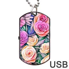 County Charm – Watercolor Flowers Botanical Dog Tag Usb Flash (one Side) by GardenOfOphir