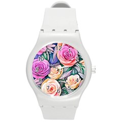 County Charm – Watercolor Flowers Botanical Round Plastic Sport Watch (m) by GardenOfOphir