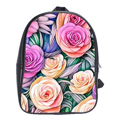 County Charm – Watercolor Flowers Botanical School Bag (xl) by GardenOfOphir