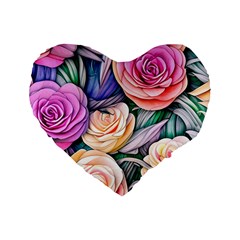 County Charm – Watercolor Flowers Botanical Standard 16  Premium Heart Shape Cushions by GardenOfOphir