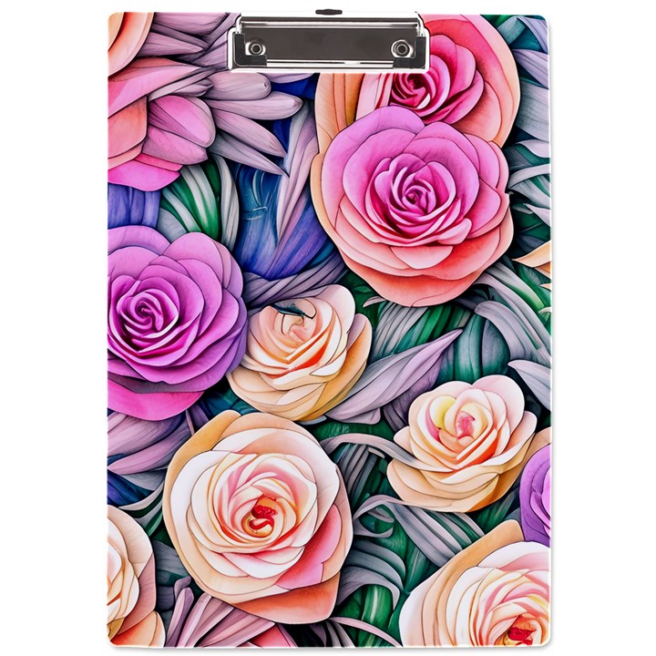 County Charm – Watercolor Flowers Botanical A4 Acrylic Clipboard