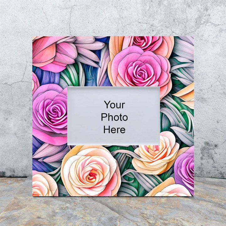 County Charm – Watercolor Flowers Botanical White Box Photo Frame 4  x 6 