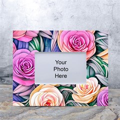 County Charm – Watercolor Flowers Botanical White Tabletop Photo Frame 4 x6  by GardenOfOphir